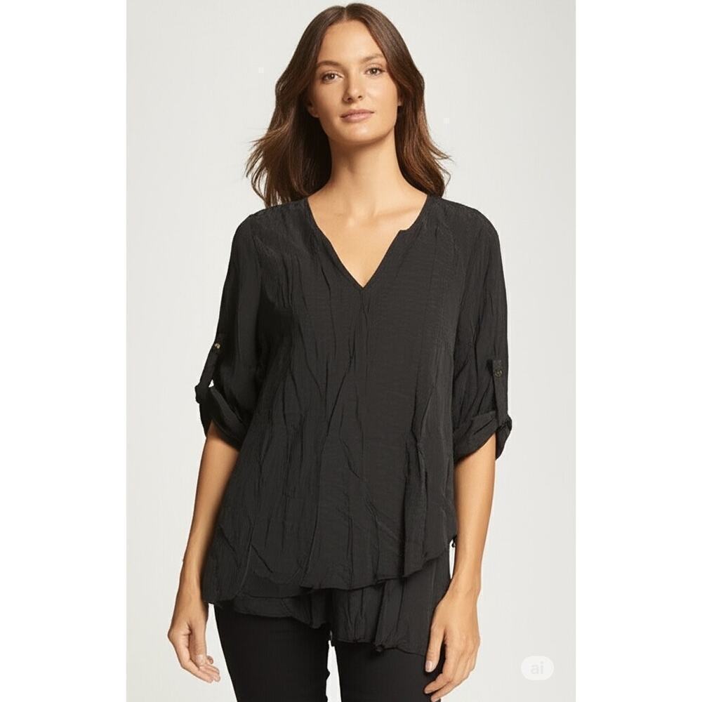 Fever Black Blouse Small Rolled Sleeves